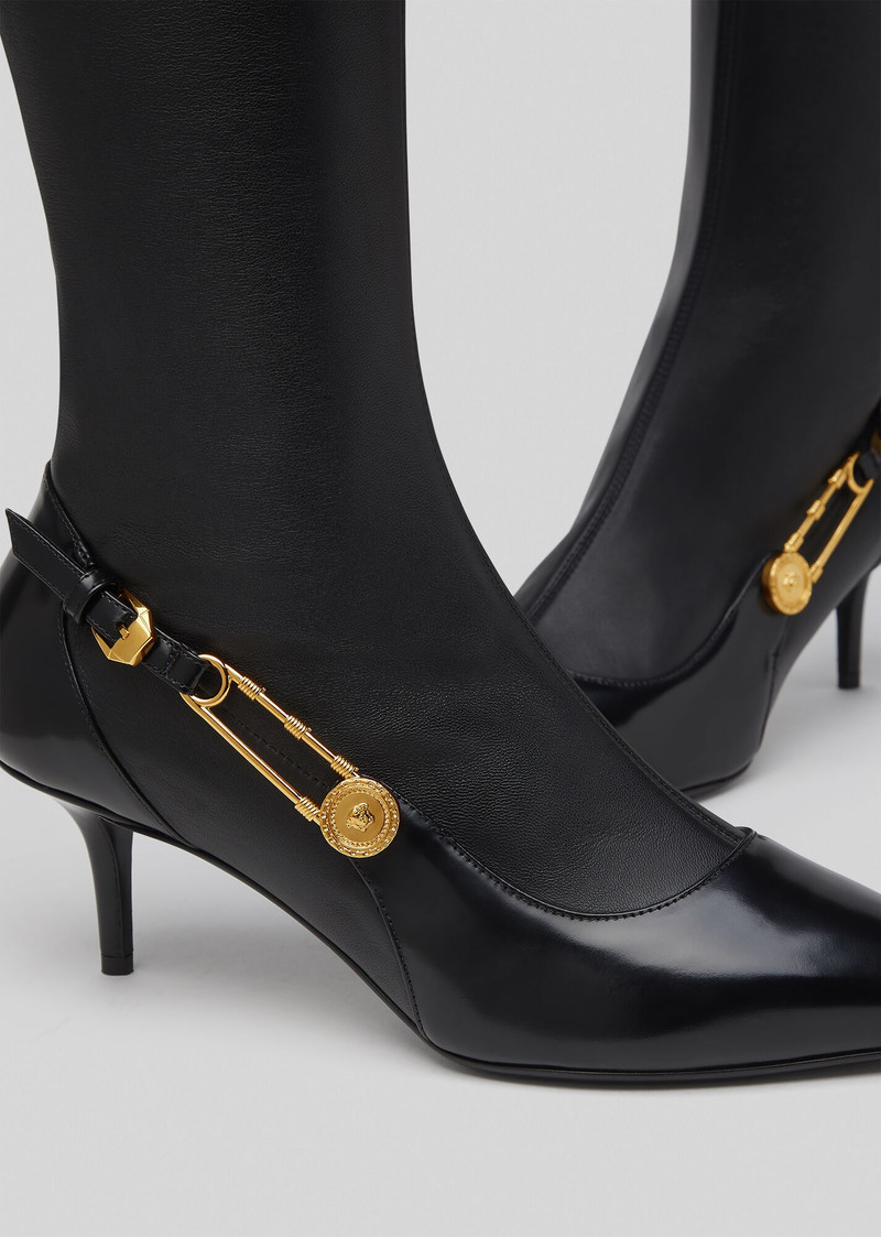 Safety Pin Leather Knee-High Boots 4