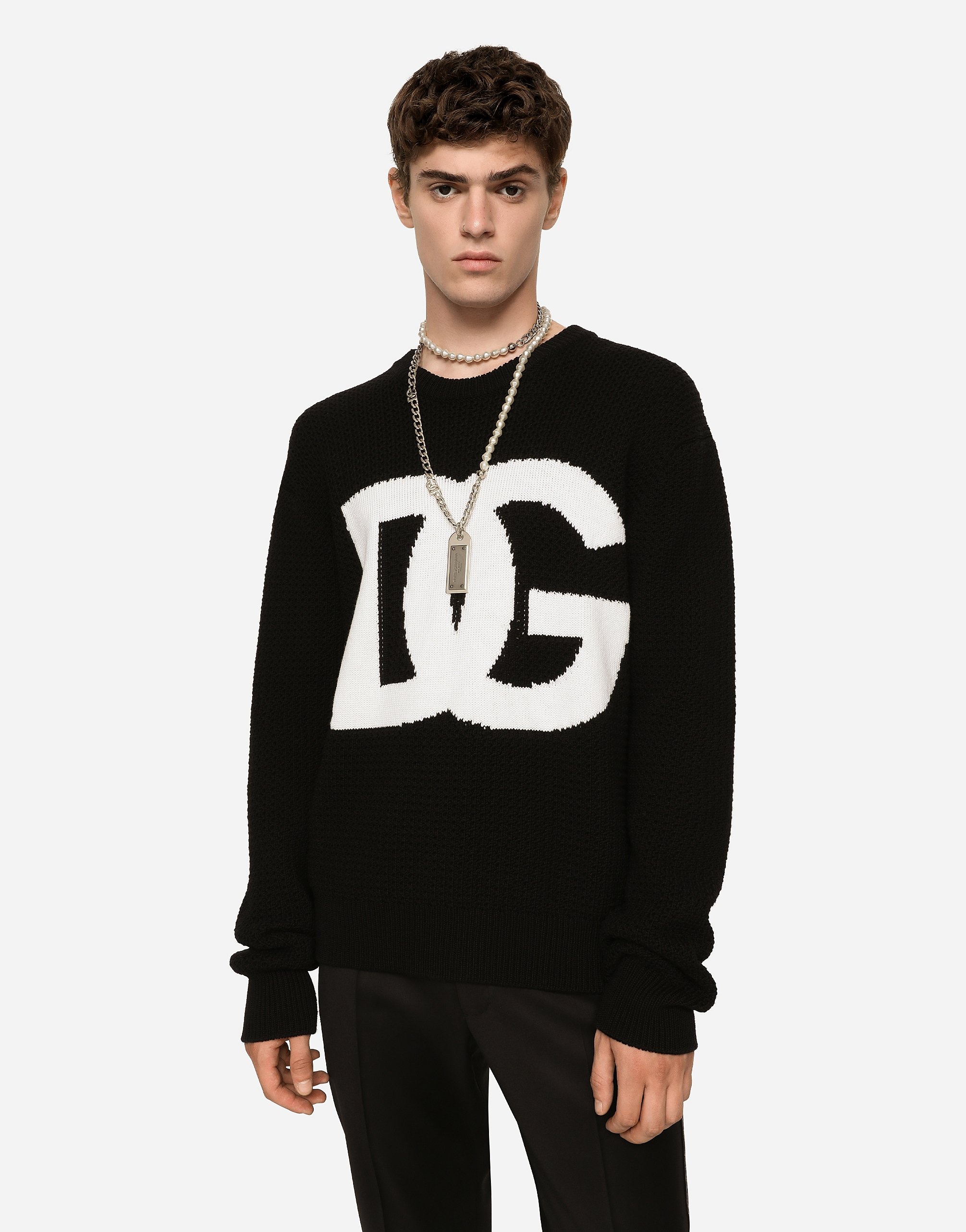 Round-neck wool sweater with DG logo inlay - 2
