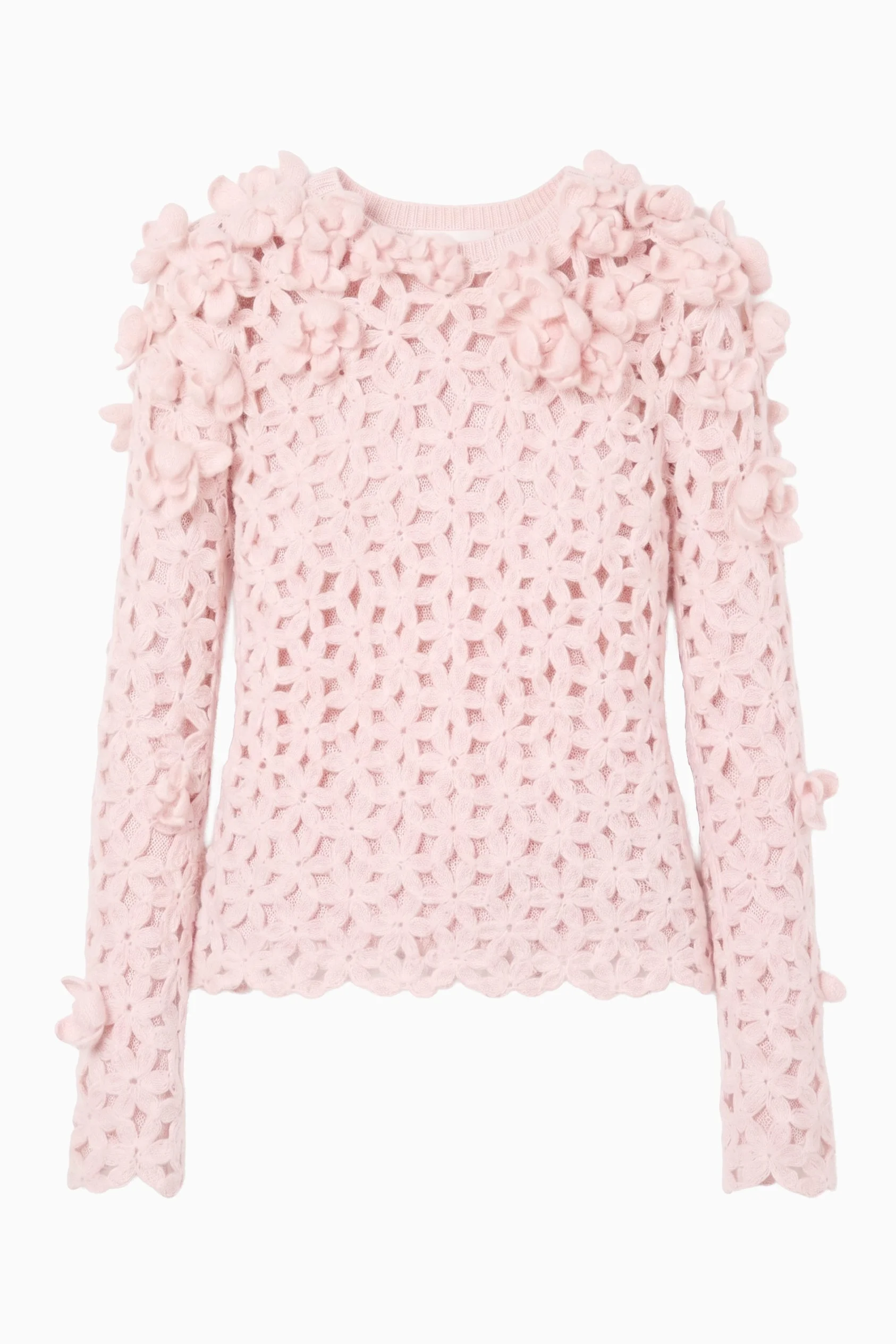 Bendetta Crochet Pullover with Embroidered Flowers - 1