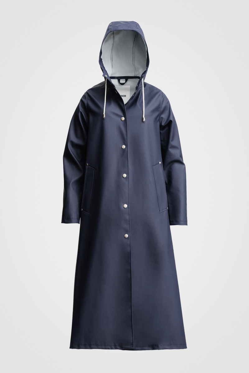 Mosebacke Long Print Raincoat Navy 1