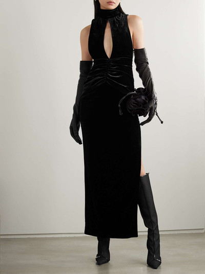 Alessandra Rich Cutout gathered stretch-velvet maxi dress outlook