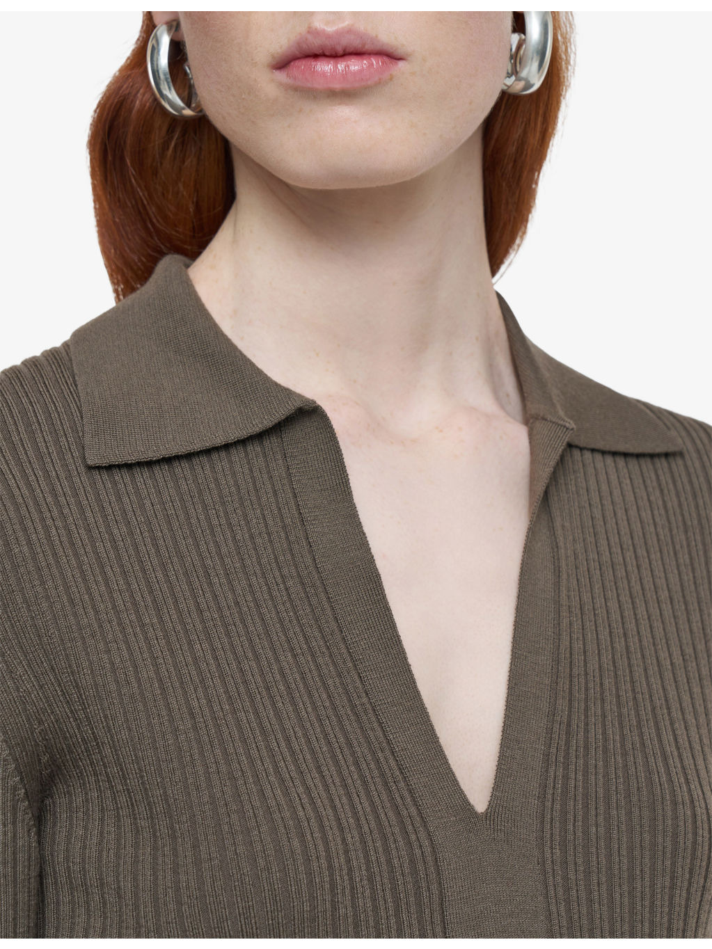 Merino Rib Knit Polo Top - 5