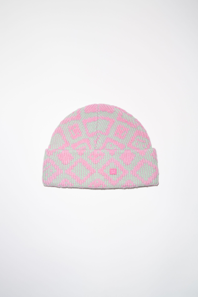 Face tiles beanie - Bubble pink/spring green 1