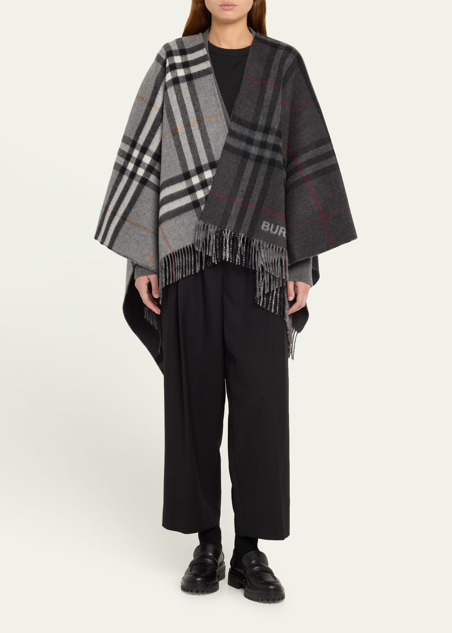 Giant Check Logo Cashmere-Blend Cape - 2