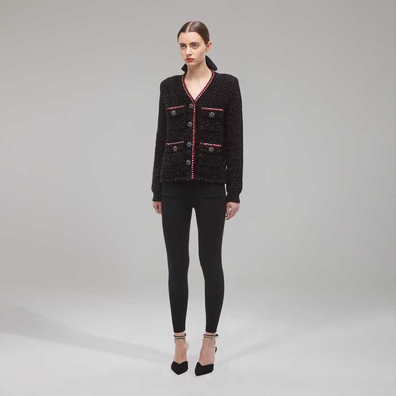Black Metallic Yarn Cardigan 2