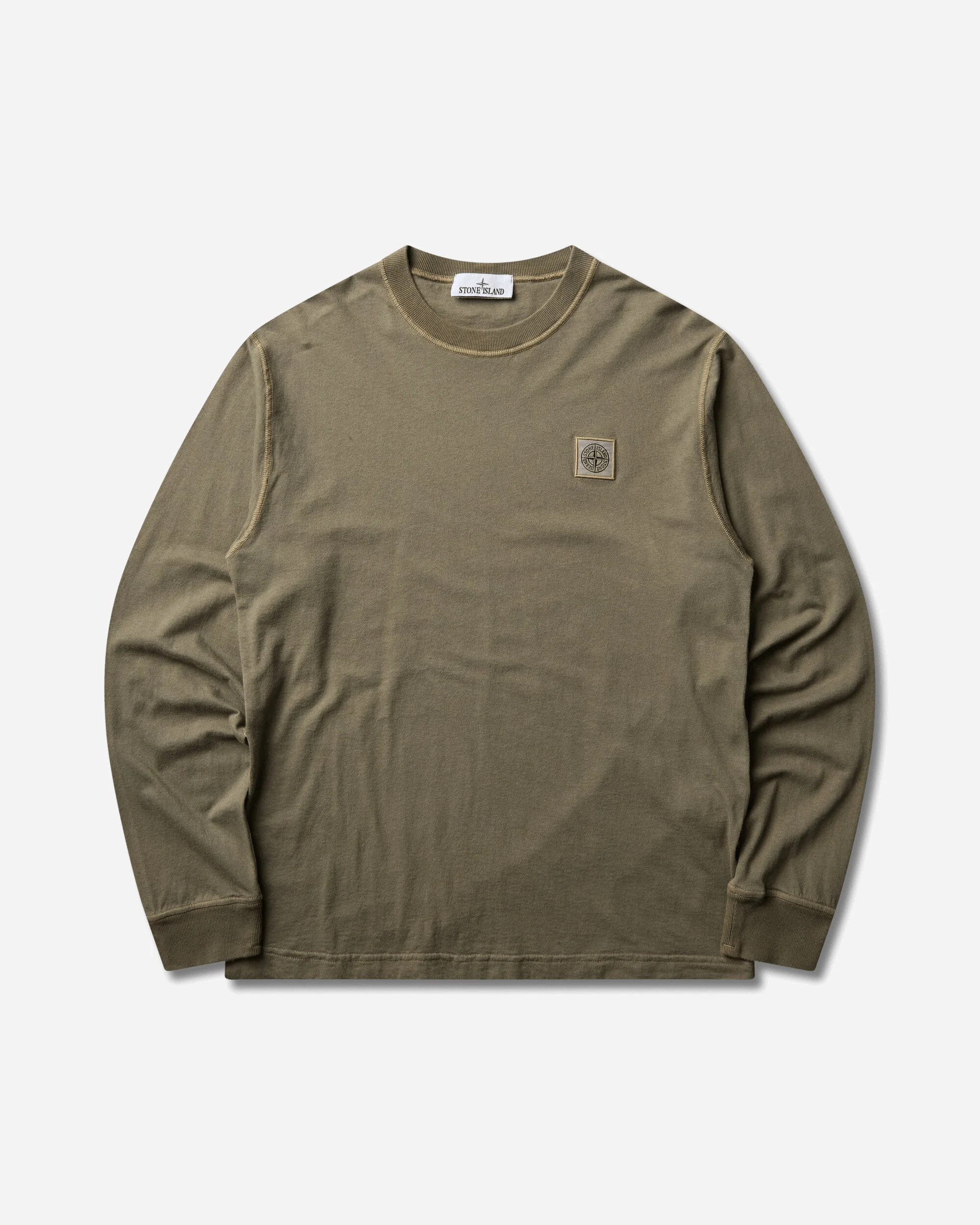 Men's Organic Cotton Jersey 'FISSATO' Effect Longsleeve T-Shirt Military Green - 1