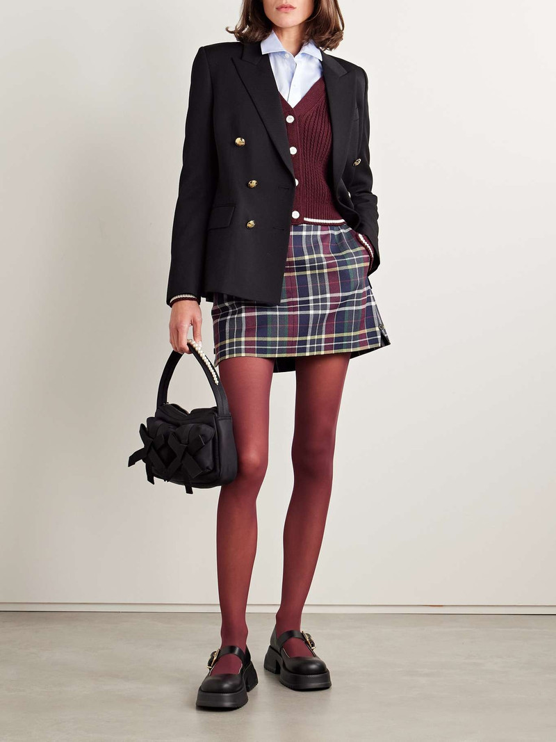 Thom Browne Checked grosgrain-trimmed wool-twill mini skirt outlook