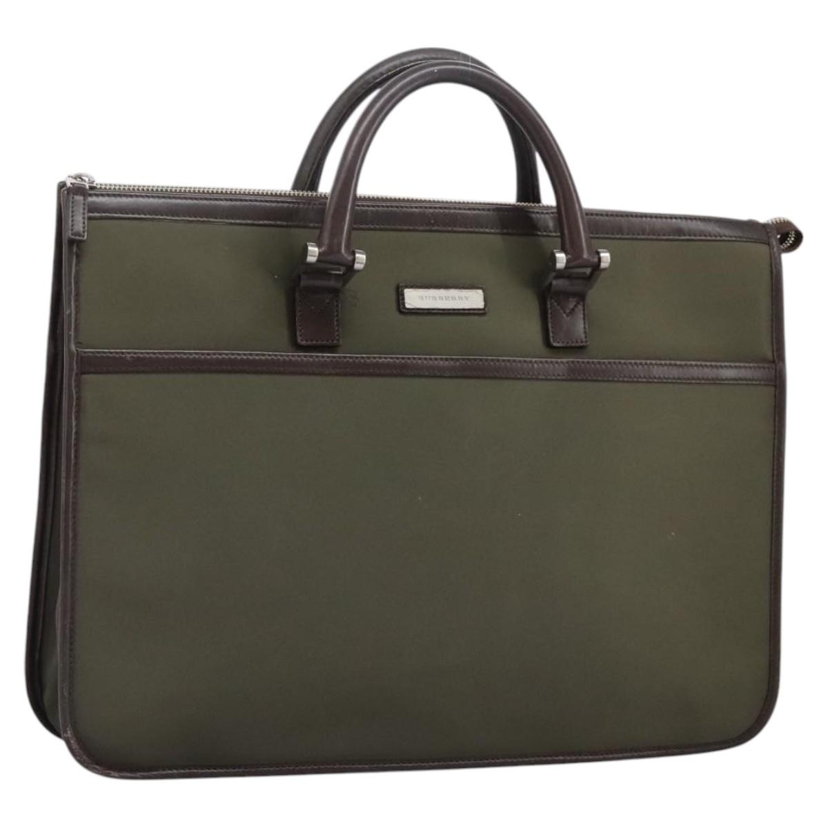 Burberry Hand Bag Nylon Leather Khaki Brown Silver - 1