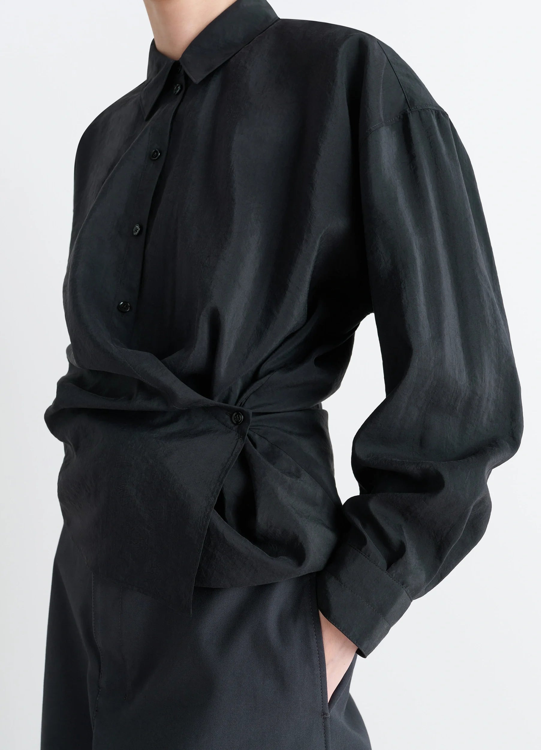 STRAIGHT COLLAR TWISTED SHIRT - 4