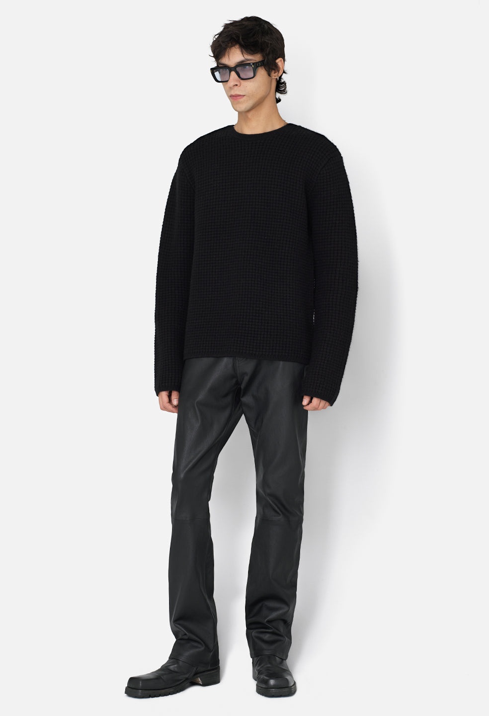 WOOL WAFFLE KNIT CREW - 5