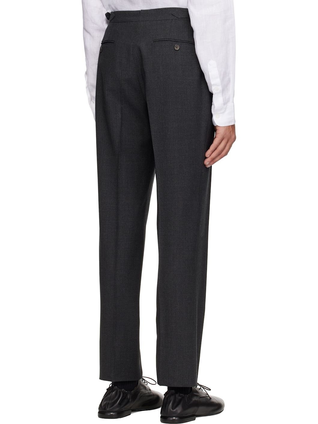 Gray Tropical Wool Single Pleat Trousers - 3