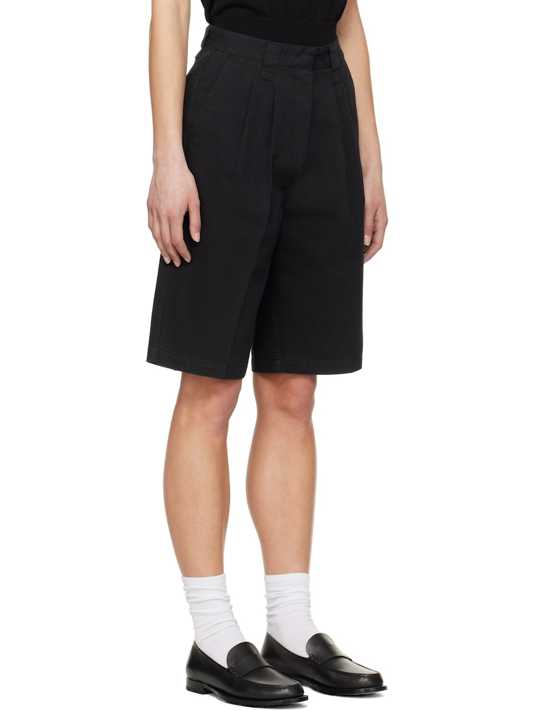 Black Relaxed Cotton Bermuda Shorts - 2
