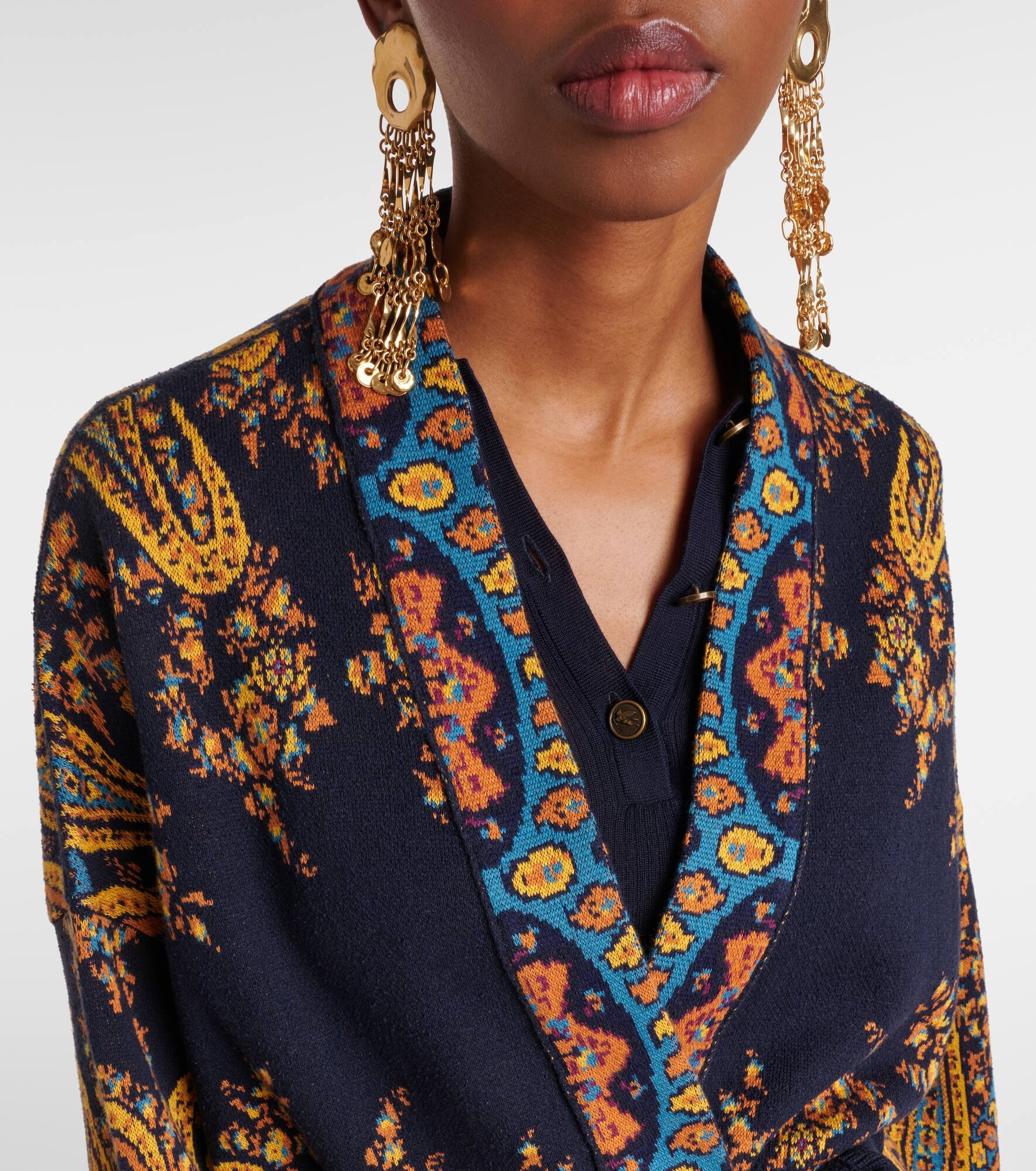 Jacquard cotton-blend wrap cardigan - 4
