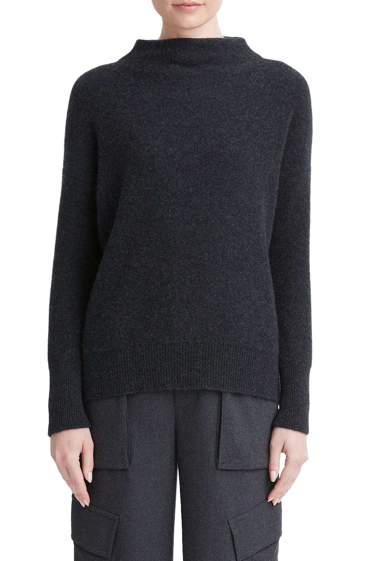 Vince Boiled Cashmere Funnel Neck Pullover in Heather Charcoal at Nordstrom - 1