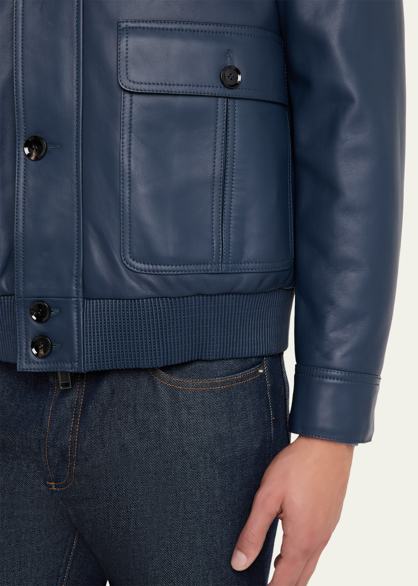 Men's Leather Button-Front Blouson - 5