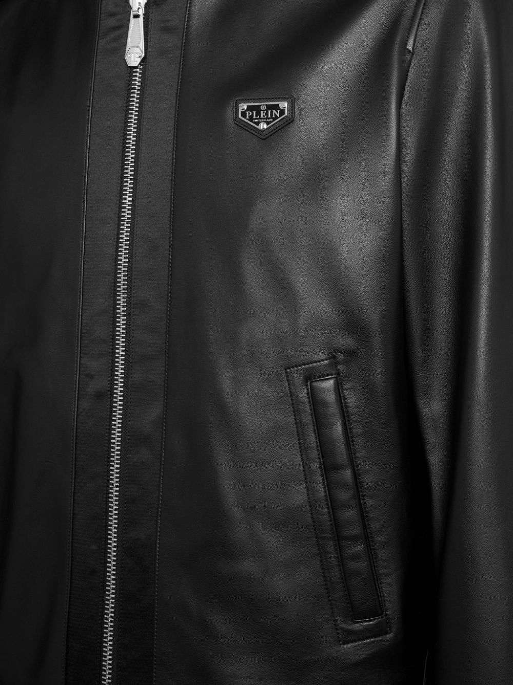 leather hooded bomber jacket - 3