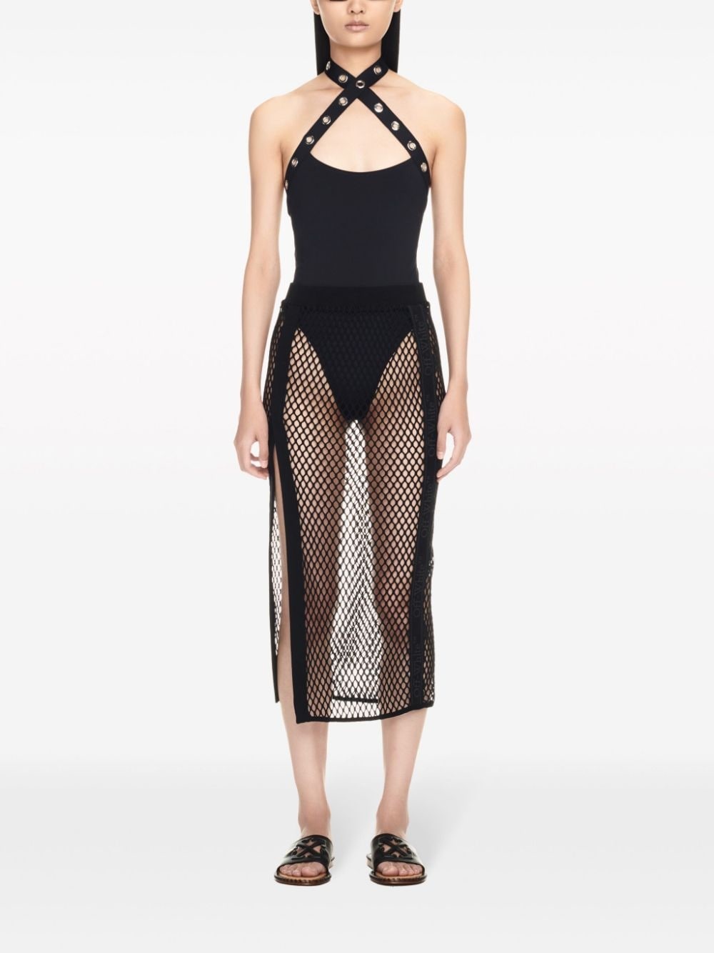 logo-tape mesh skirt - 2