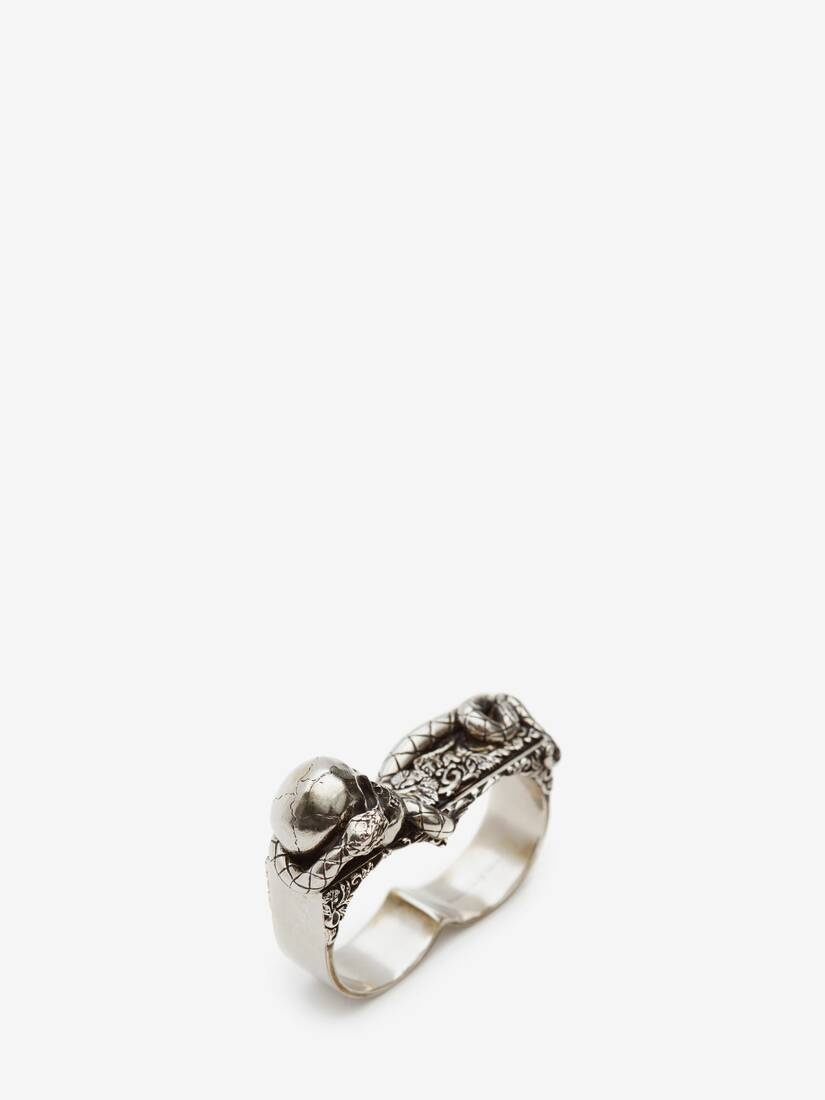 Skull And Snake Double Ring in Antique Silver - 2