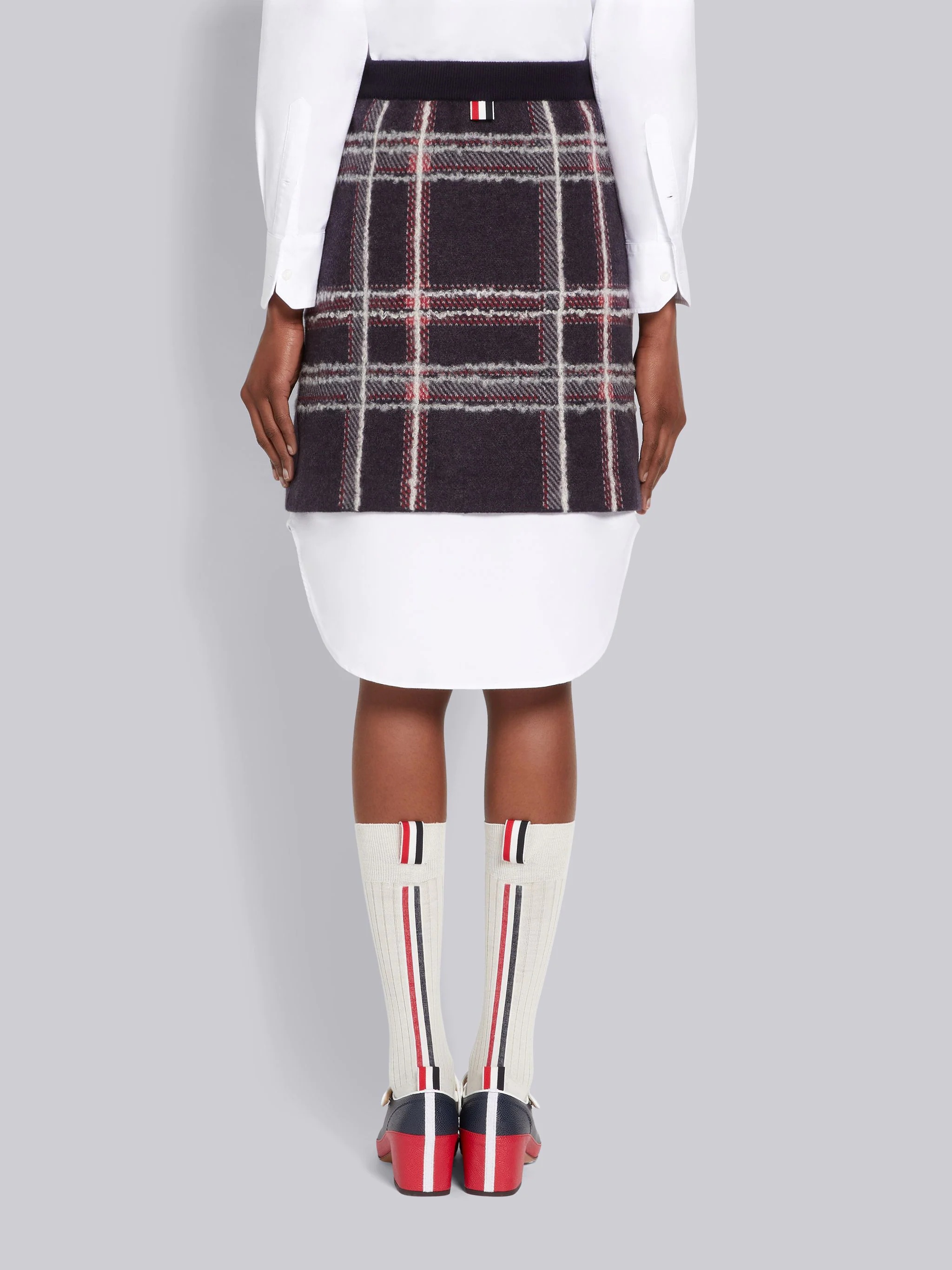 Multicolor Hairline Madras Check Jacquard Boiled Wool Box Pleat Inlay Miniskirt - 3