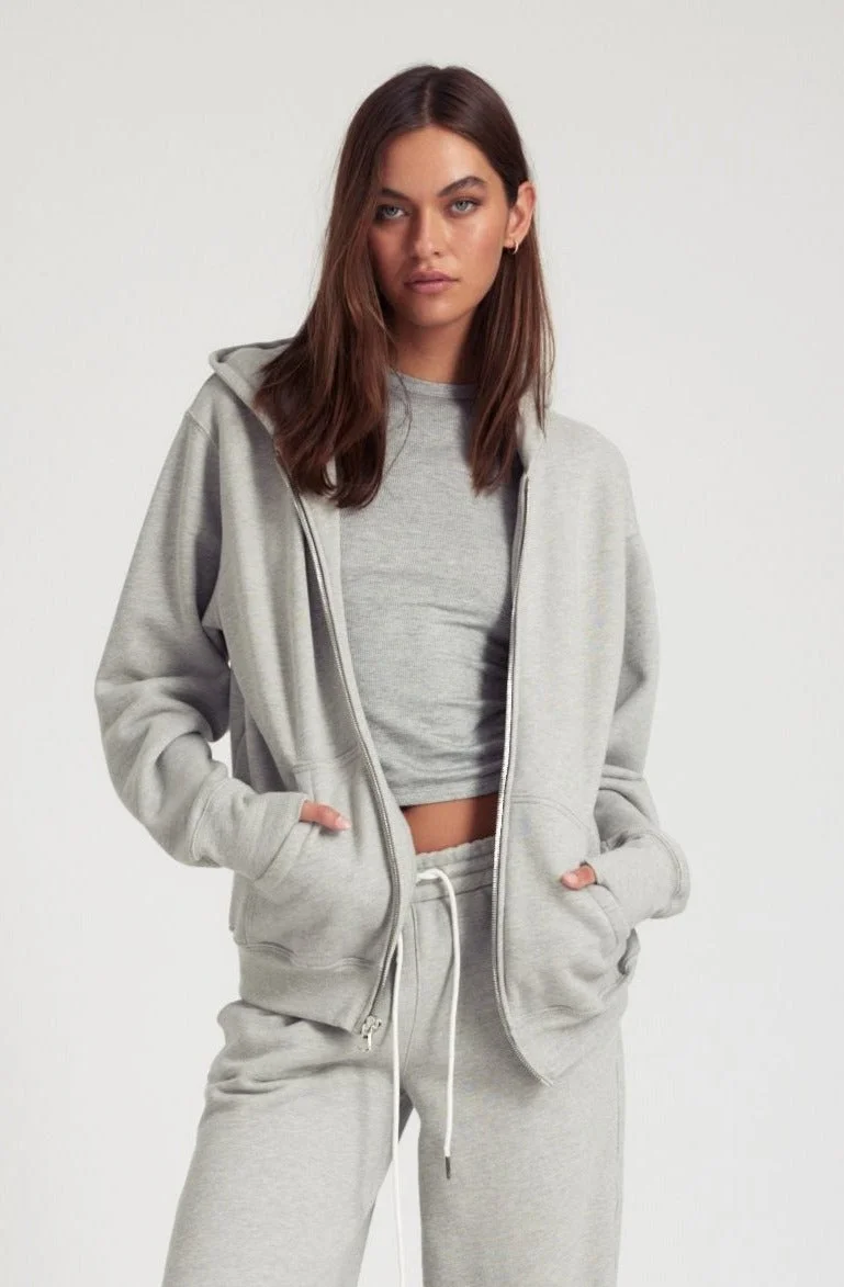 HEATHER GREY ZIP UP HOODIE - 1