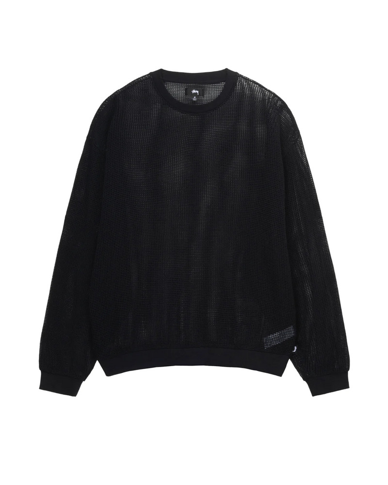 Cotton Mesh Long Sleeve Crew Black - 1