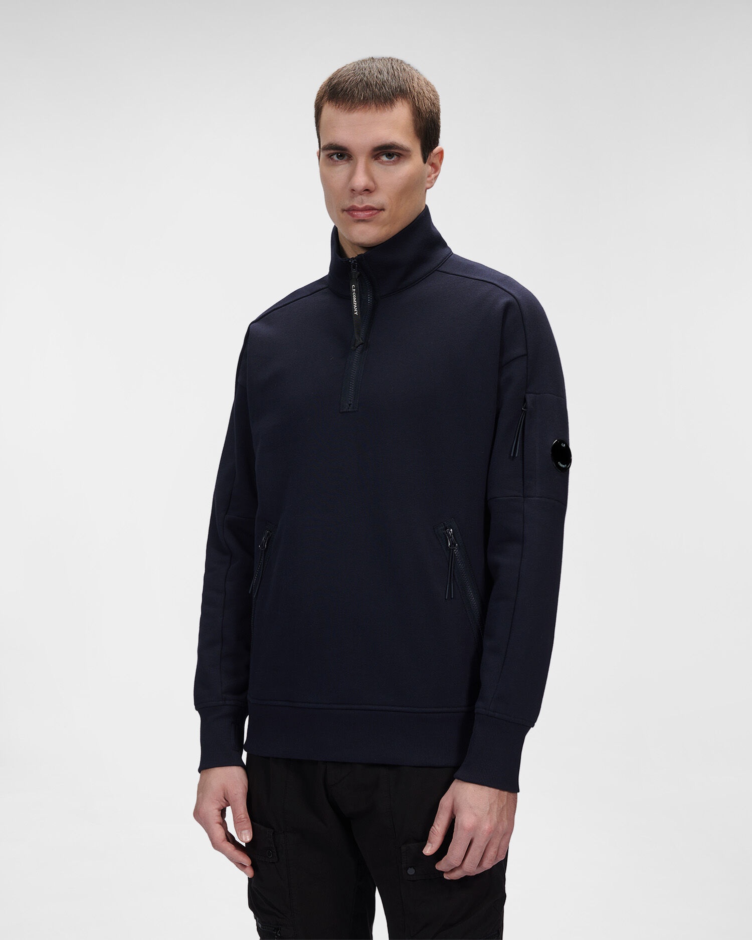 C.P. Company Diagonal Raised Fleece Stand Collar Sweatshirt