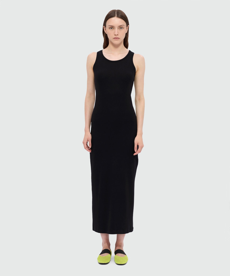 MSGM Black long ribbed cotton dress with back neckline outlook