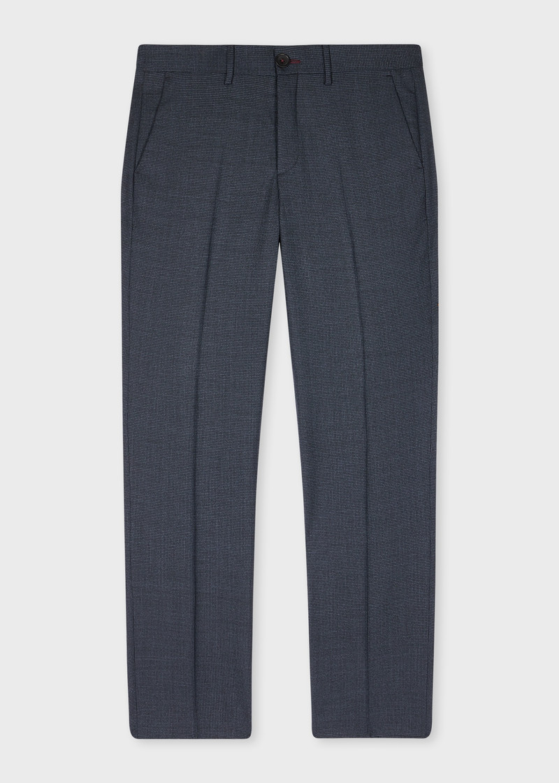 Mid-Fit Navy Check Wool-Blend Trousers 1