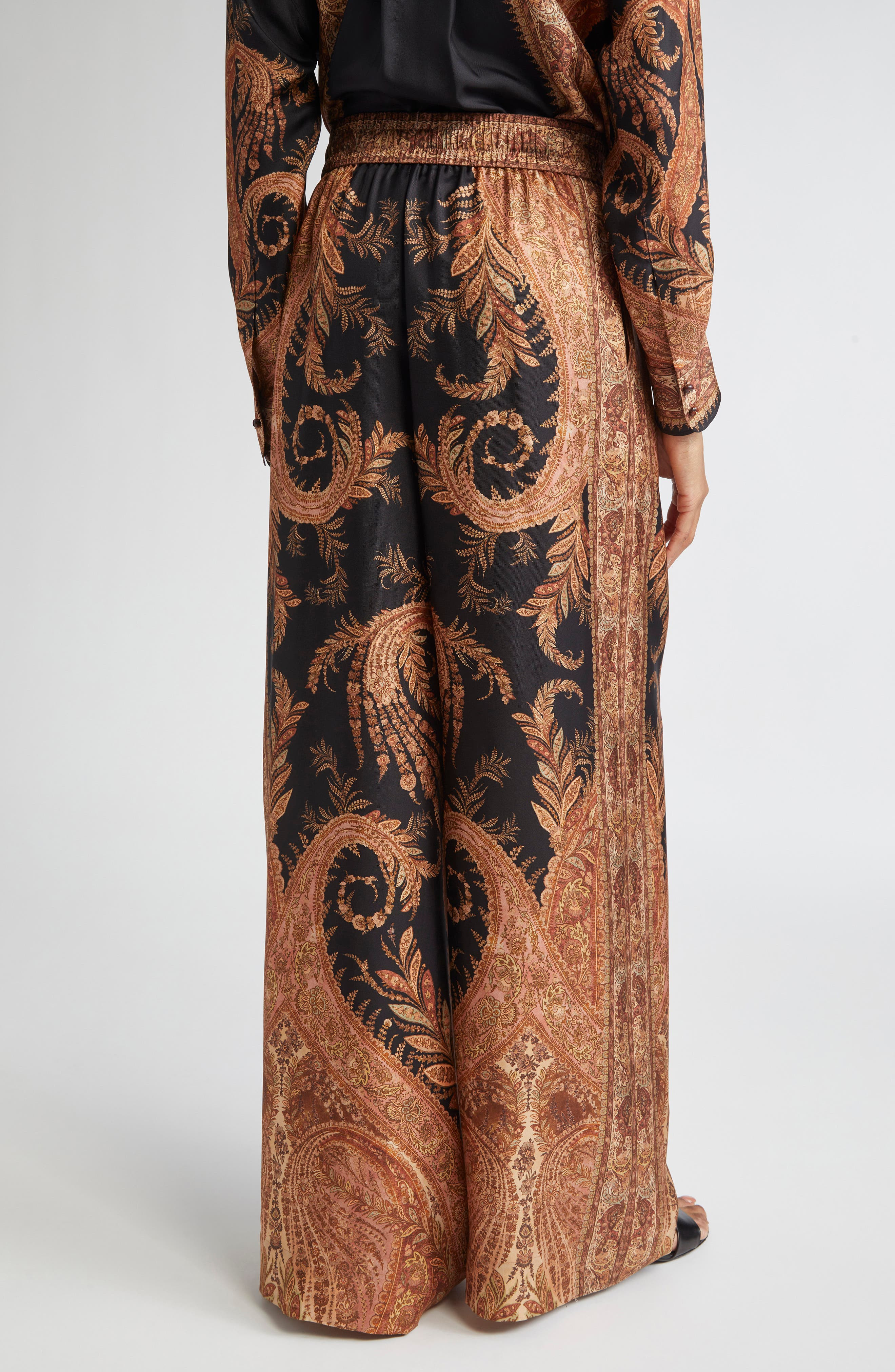 Zimmermann Hypnotic Wide Leg Silk Track Pants in Black Paisley at Nordstrom - 3