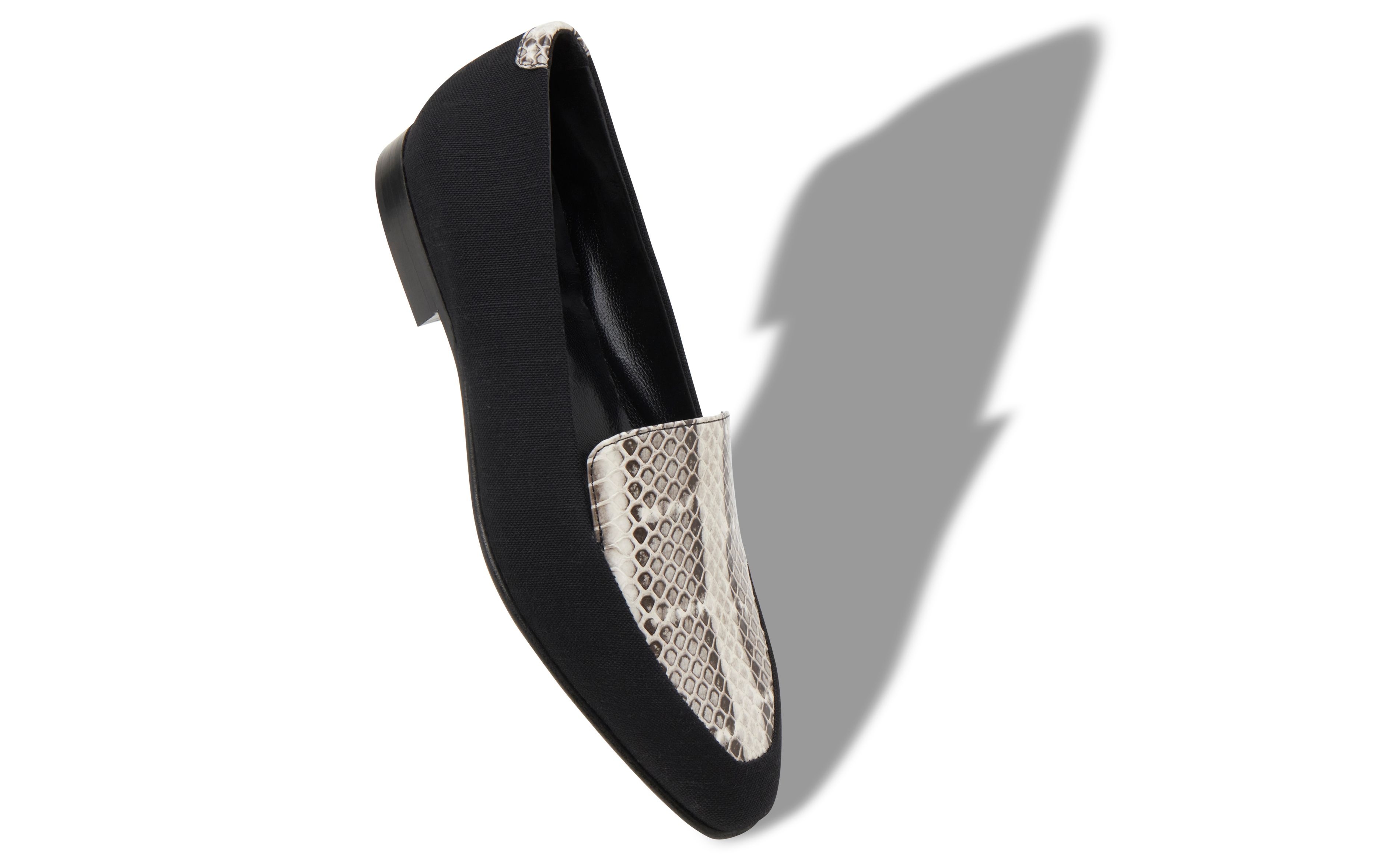 Black Linen and Snakeskin Loafers - 2
