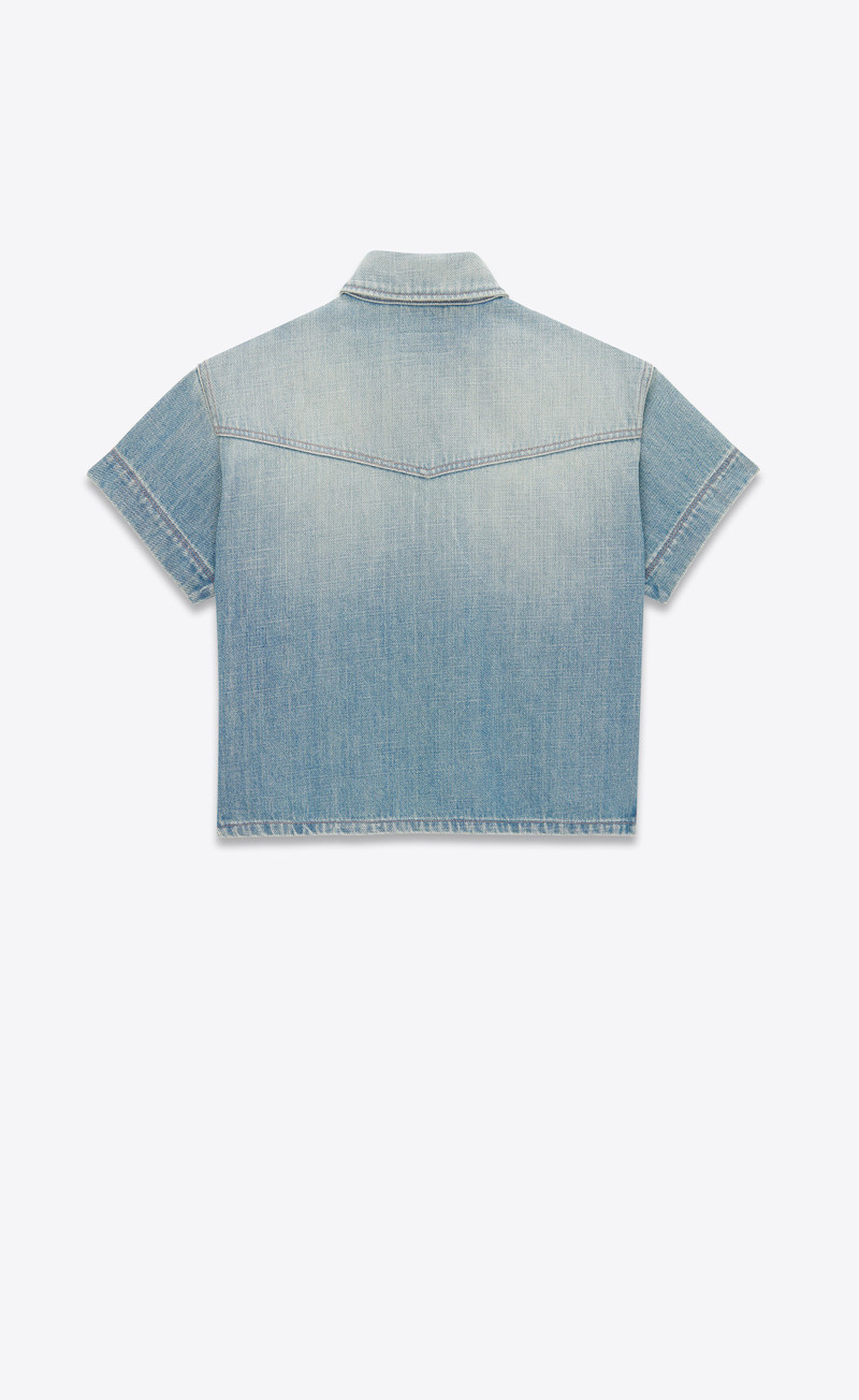 SAINT LAURENT cropped shirt in blue twill denim outlook