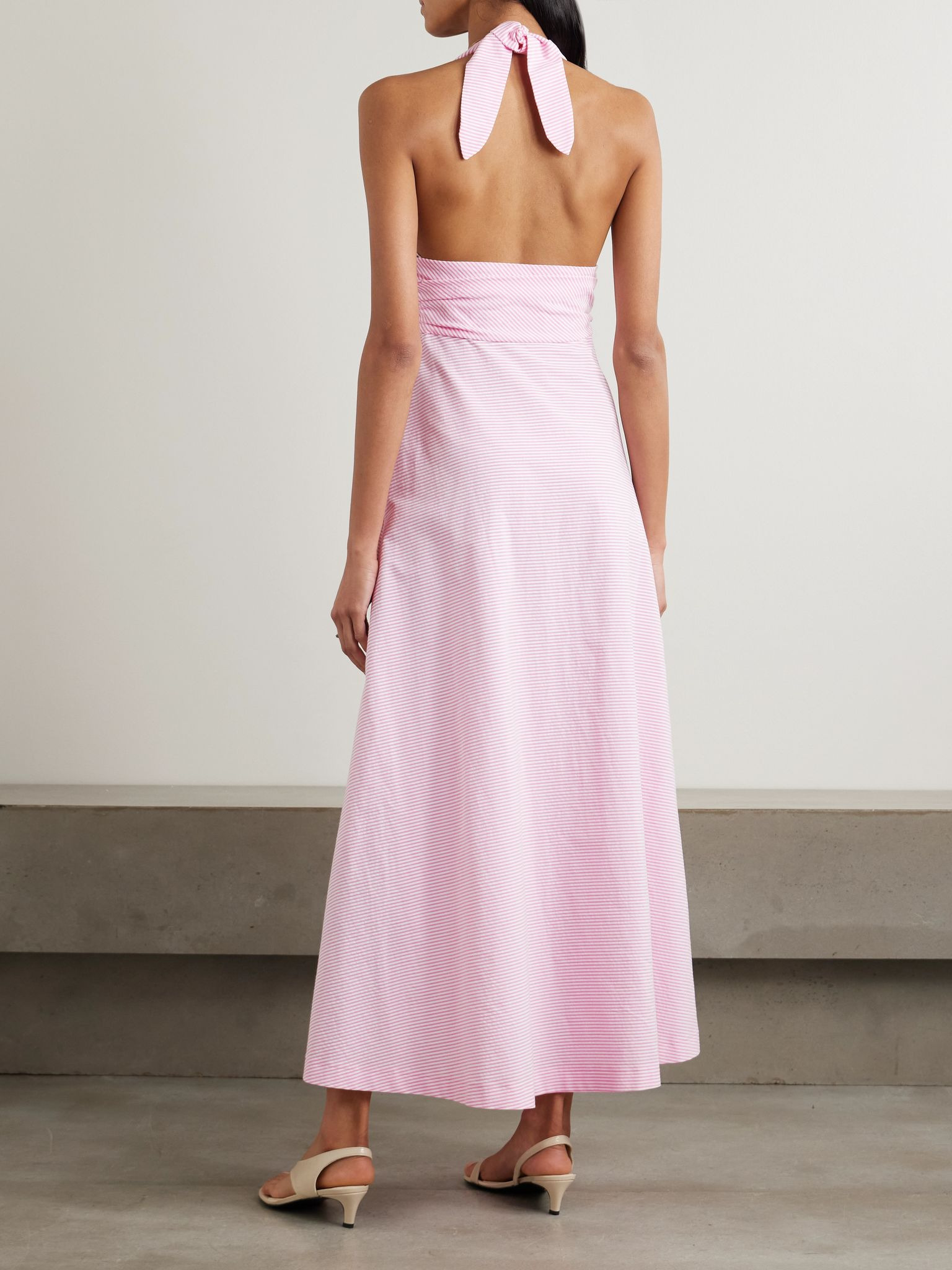 Marilyn striped cotton halterneck maxi dress Pink - 3