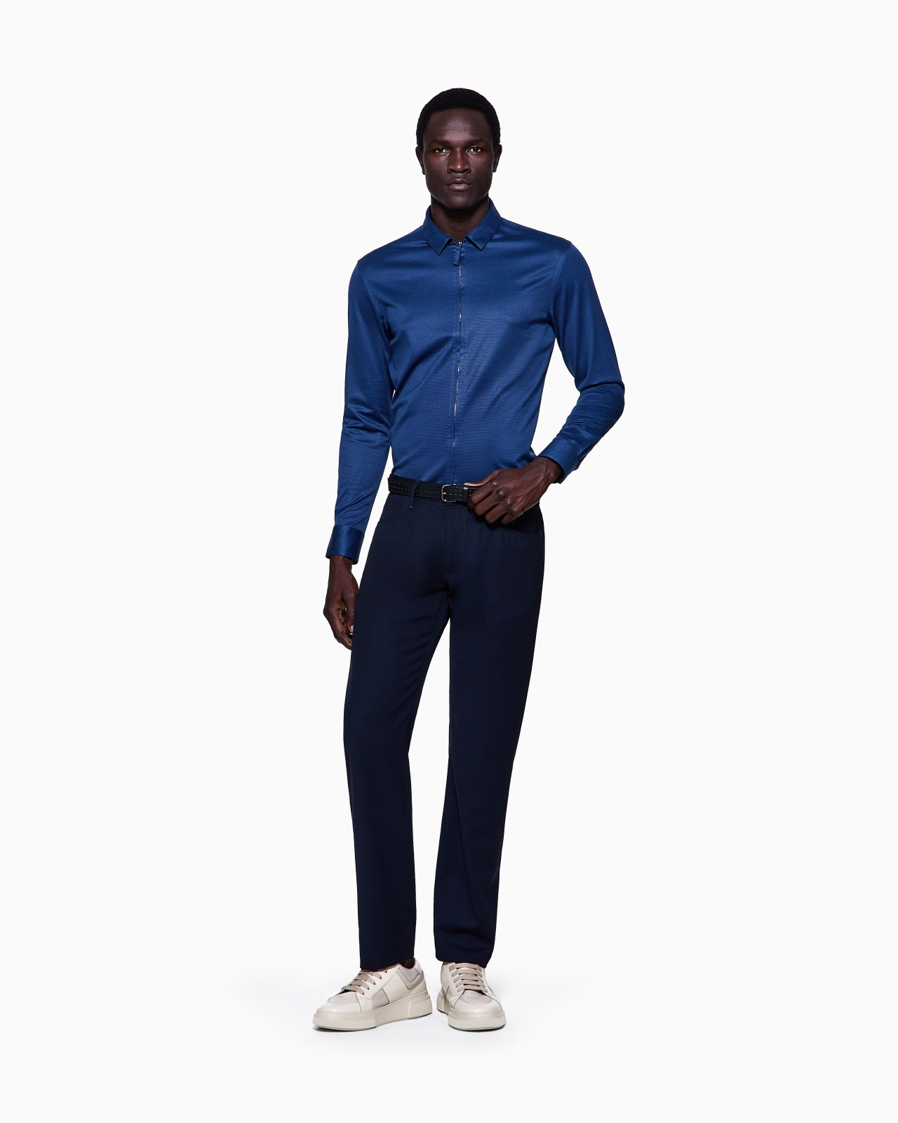 SLIM-FIT MICRO-ARMURE COTTON JERSEY ZIP-UP SHIRT - 2