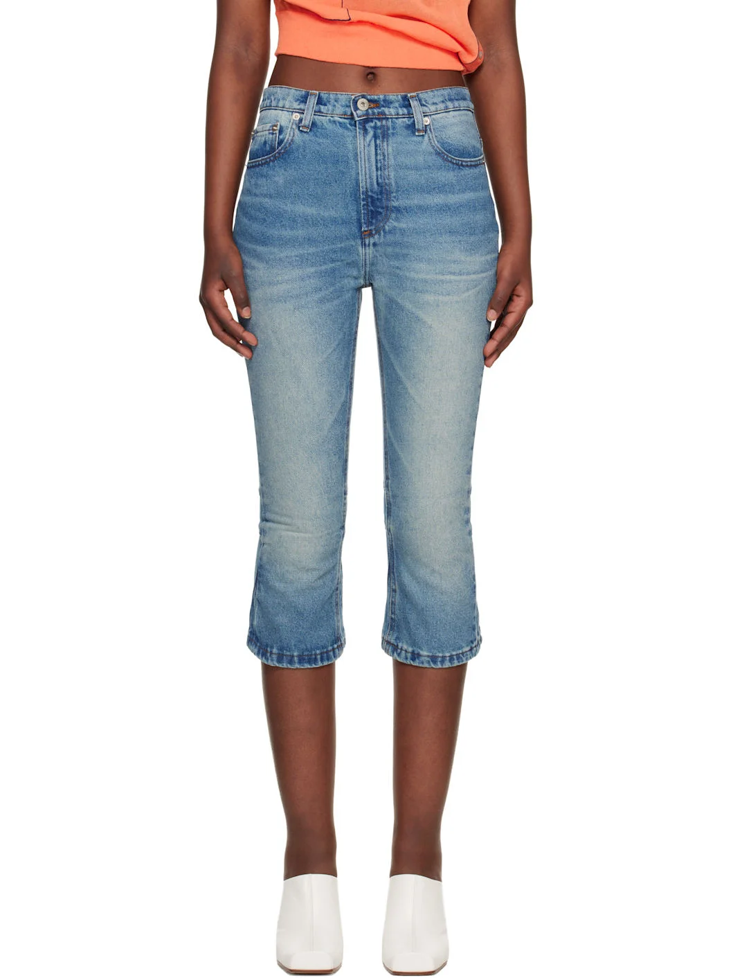 Blue Knee Jerk Capri Denim Shorts - 1
