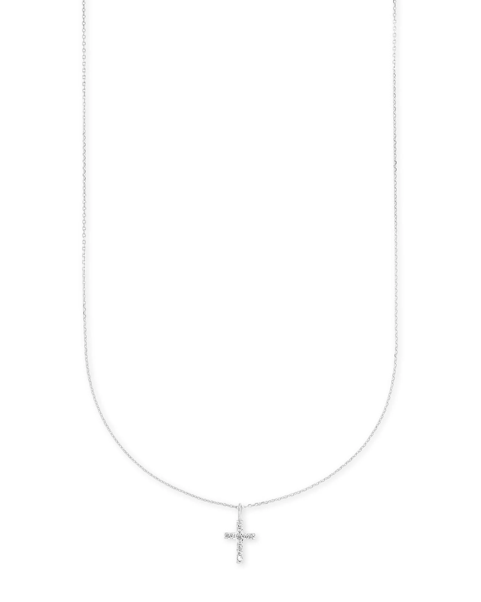 Cross 14k White Gold Pendant Necklace in White Diamonds - 1