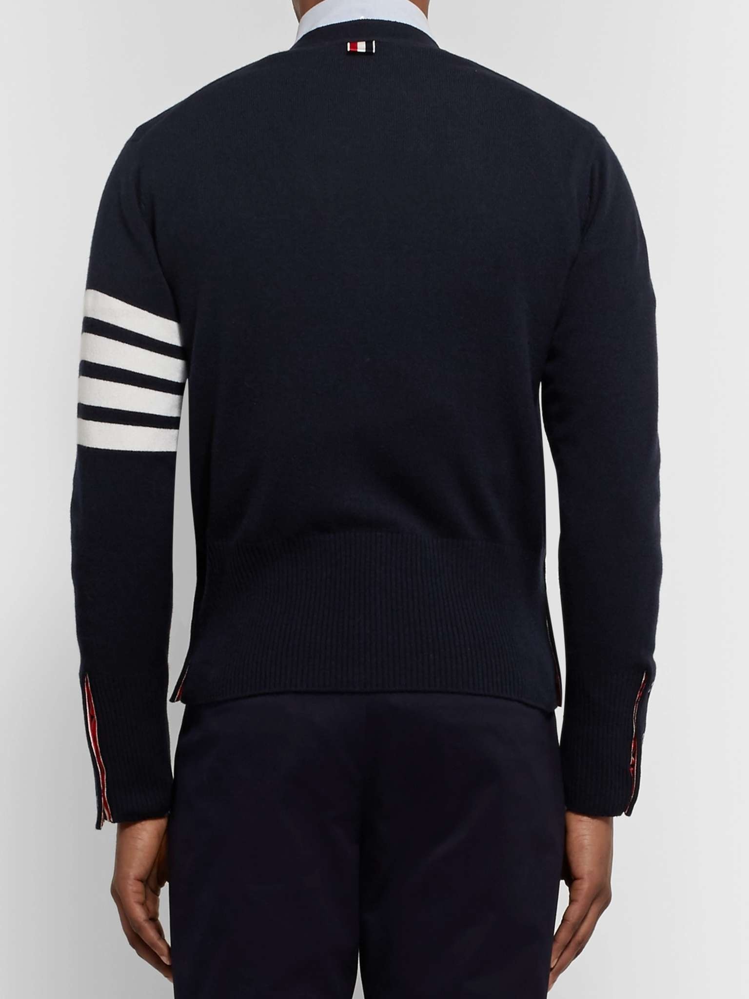 Slim-Fit Striped Grosgrain-Trimmed Mélange Cashmere Cardigan - 5