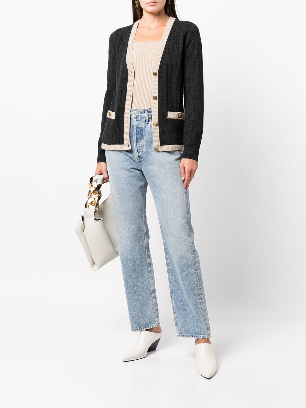 contrast-border rib knit cardigan - 2