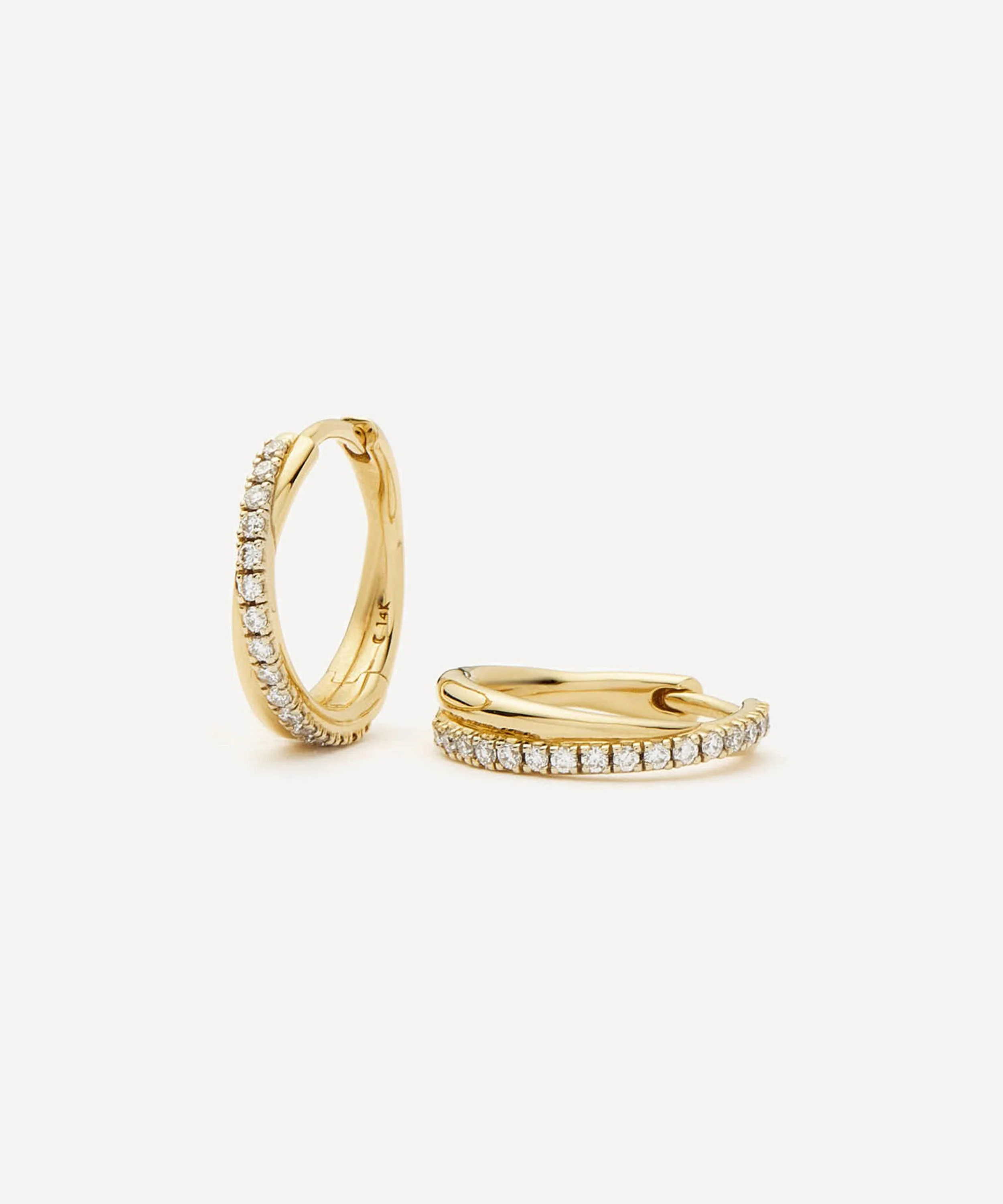 X Lucy Williams 14ct Gold Fine Diamond Entwine Huggie Hoop Earrings - 1