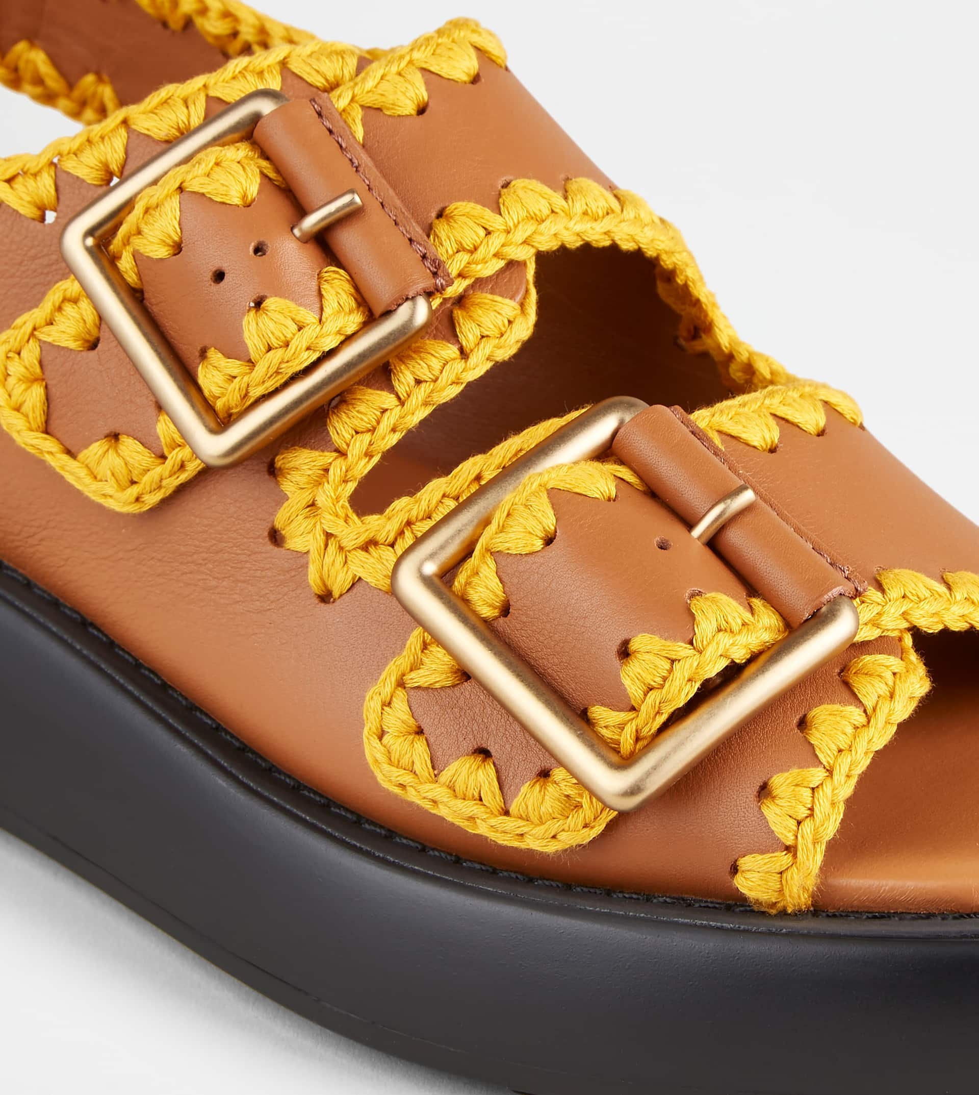 DOUBLE STRAP SANDALS IN LEATHER - BROWN - 3
