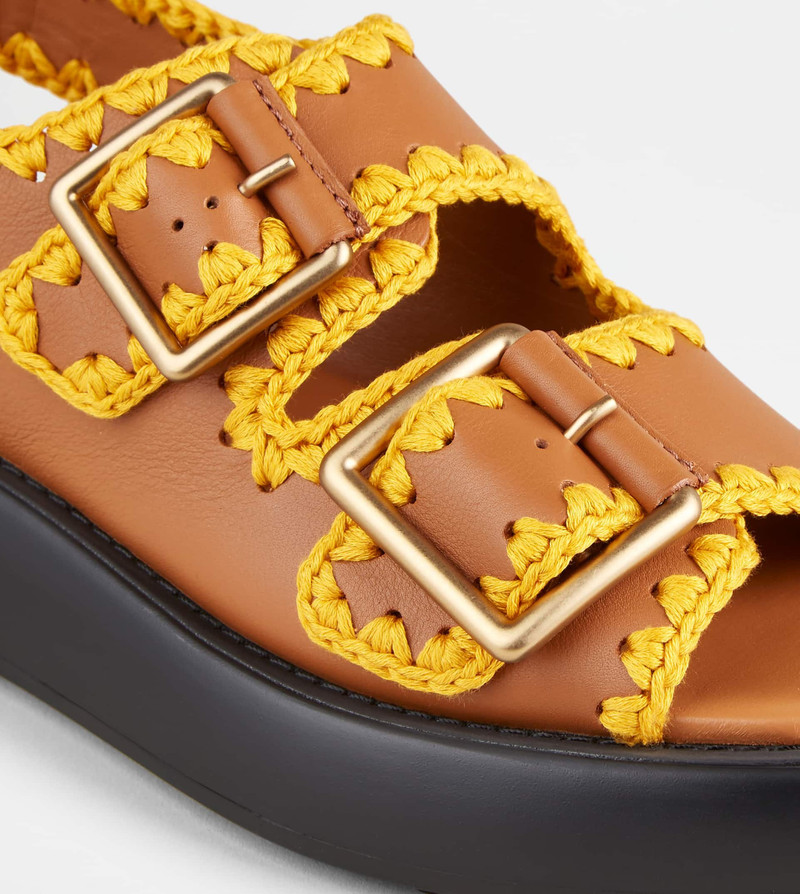 DOUBLE STRAP SANDALS IN LEATHER - BROWN 3