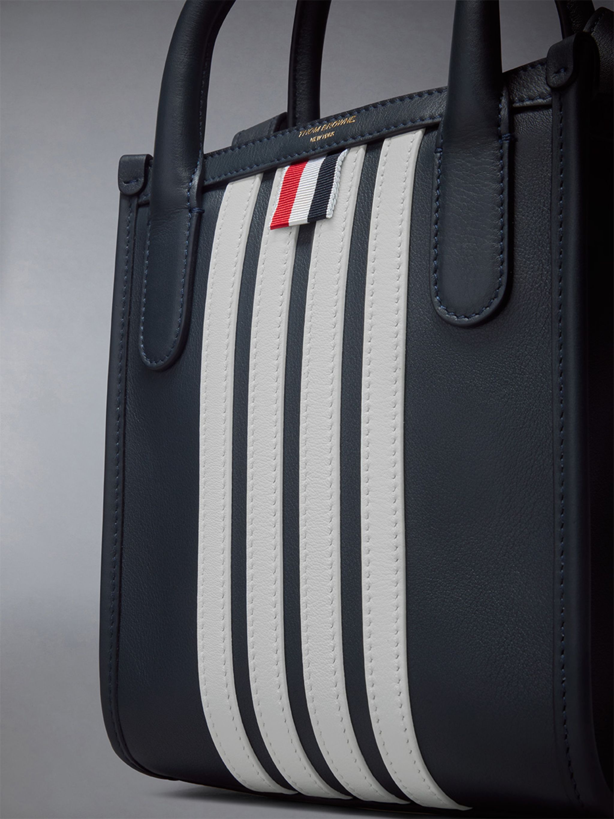 Vertical Mini Tote W/ 4 Bar Stripes in Smooth Calf - 5