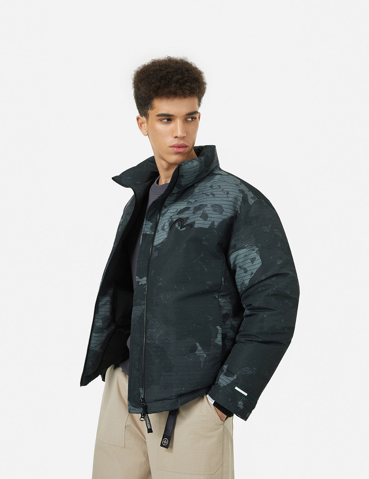 Deconstructed Print and Logo Embroidery Relax Fit Down Jacket - 5