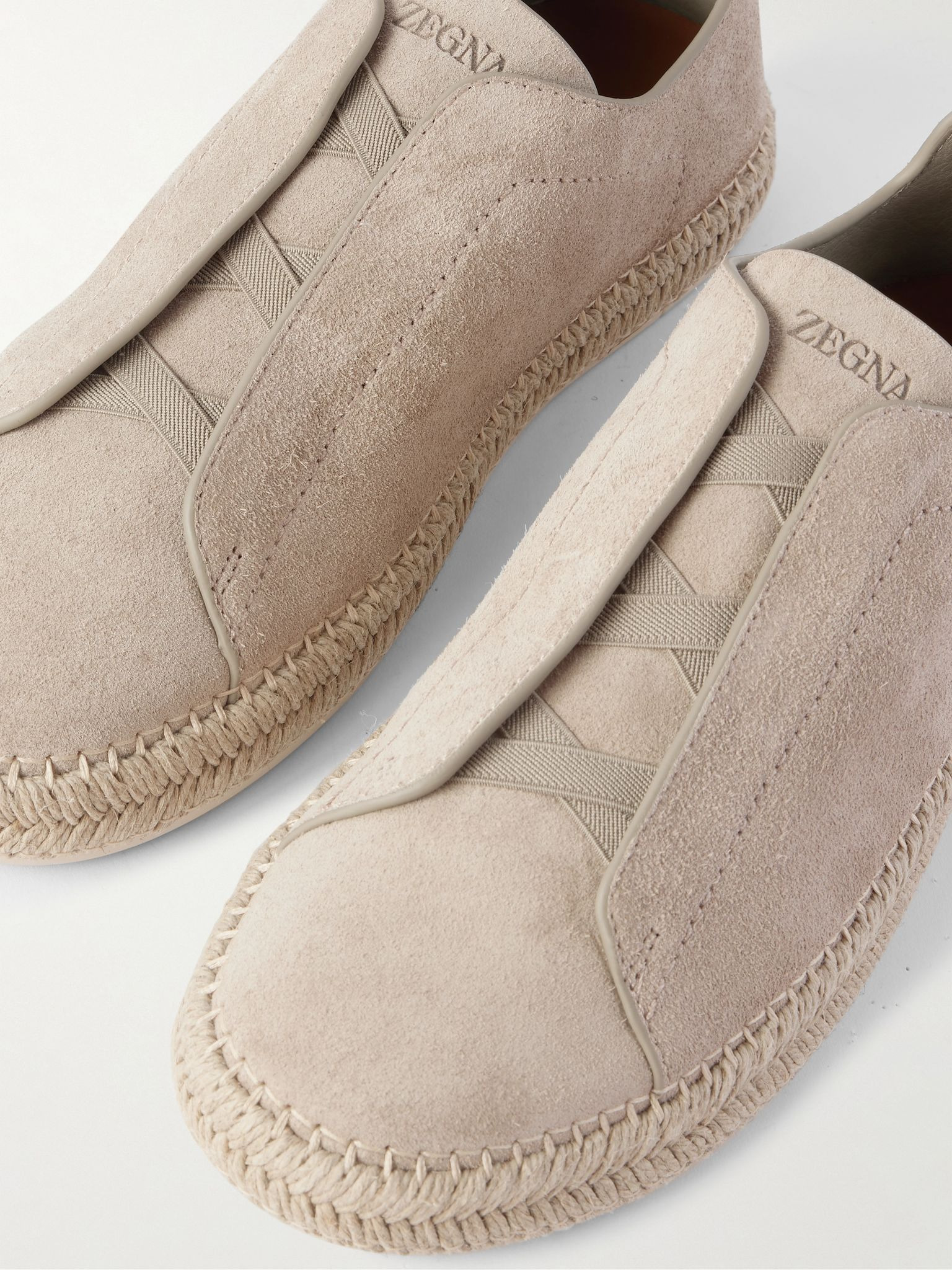 Triple Stitch™ Leather-Trimmed Suede Slip-On Sneakers Beige - 5