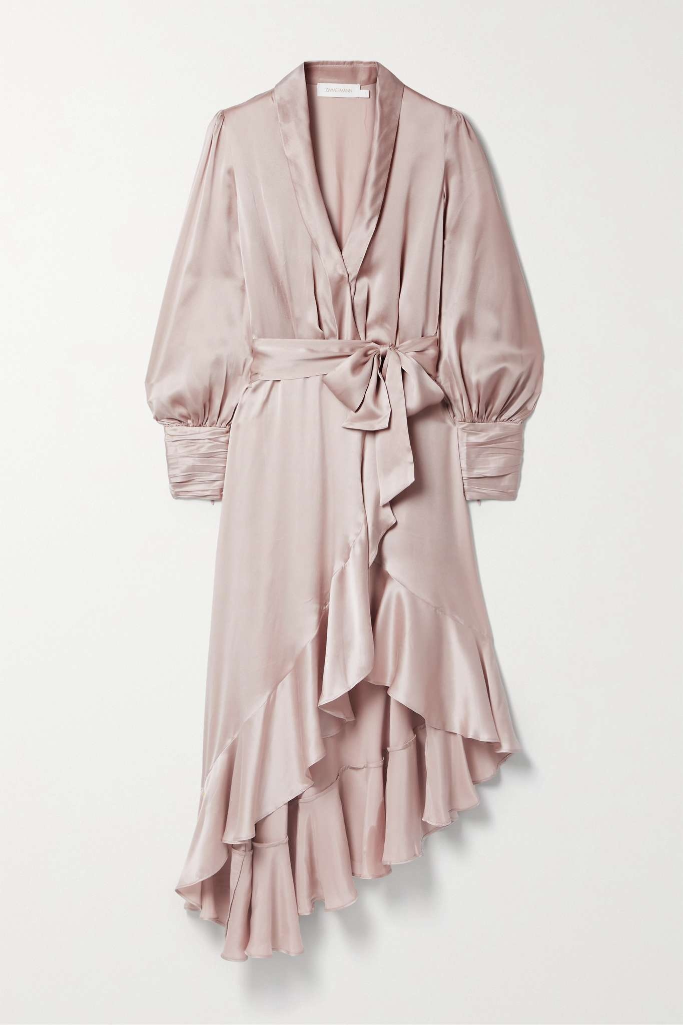 Asymmetric ruffled silk-satin wrap dress - 1