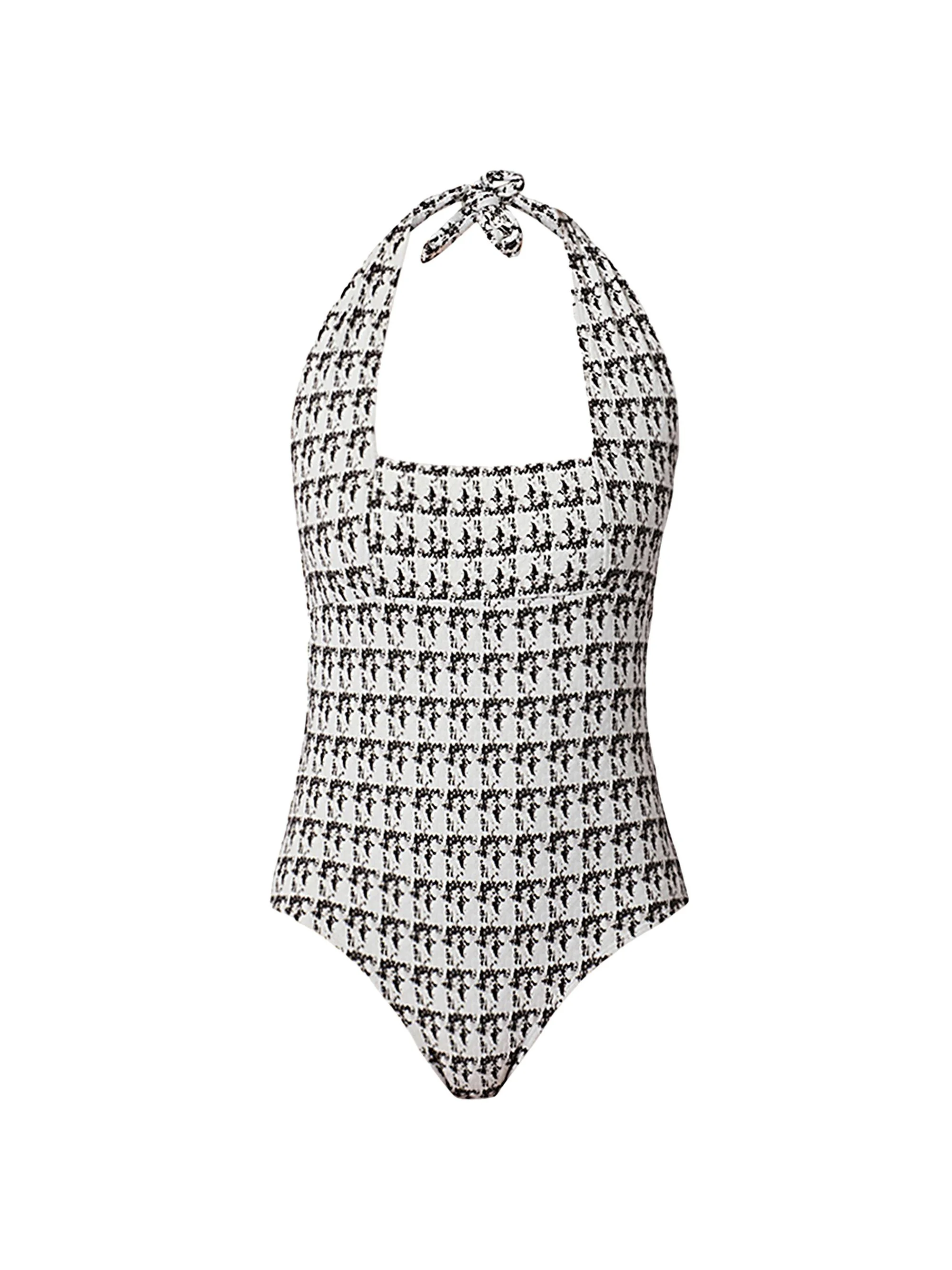 Women's Houndstooth Halterneck One-Piece Swimsuit - Jet - 1