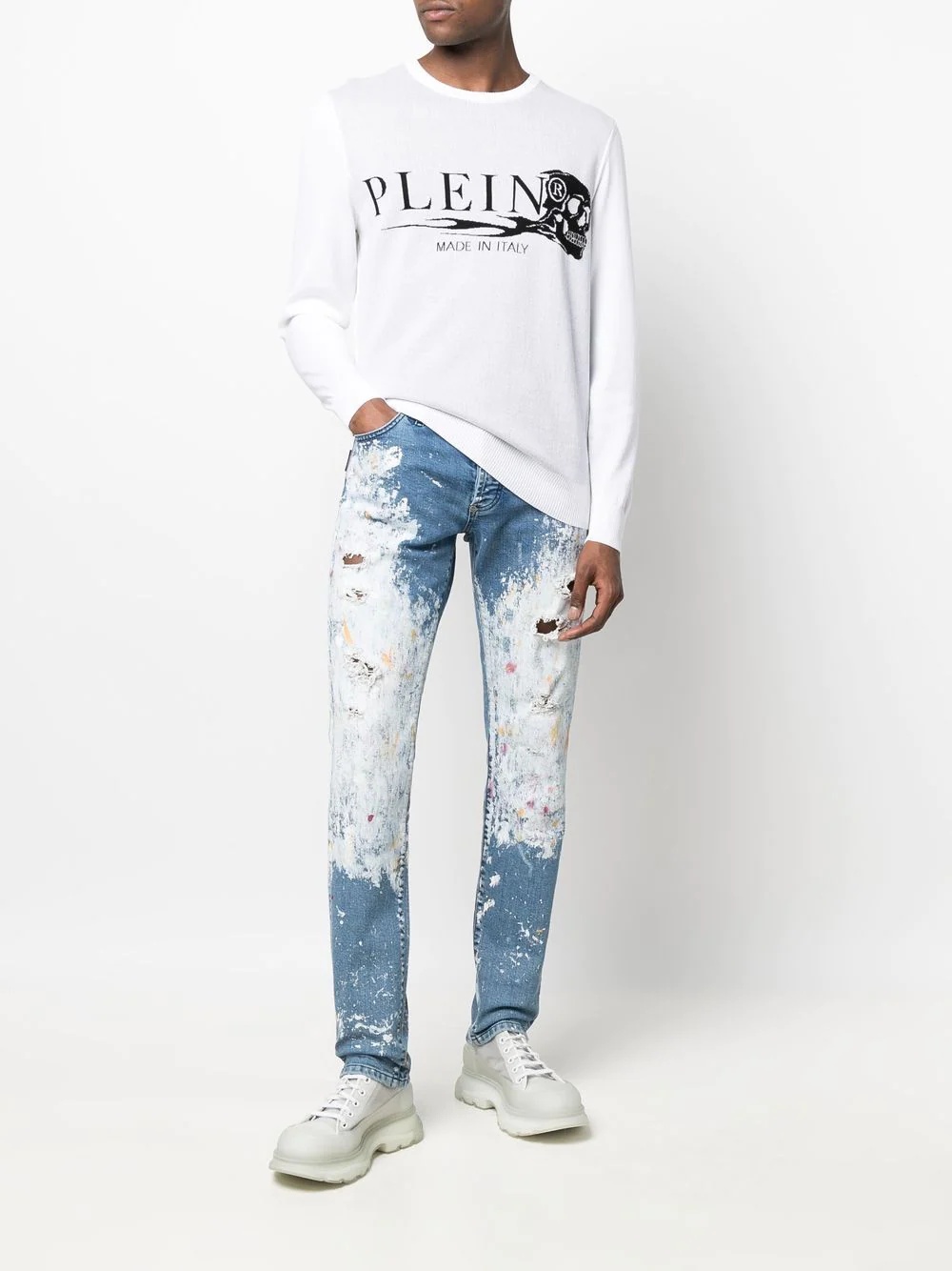 paint splatter-print straight-cut jeans - 2