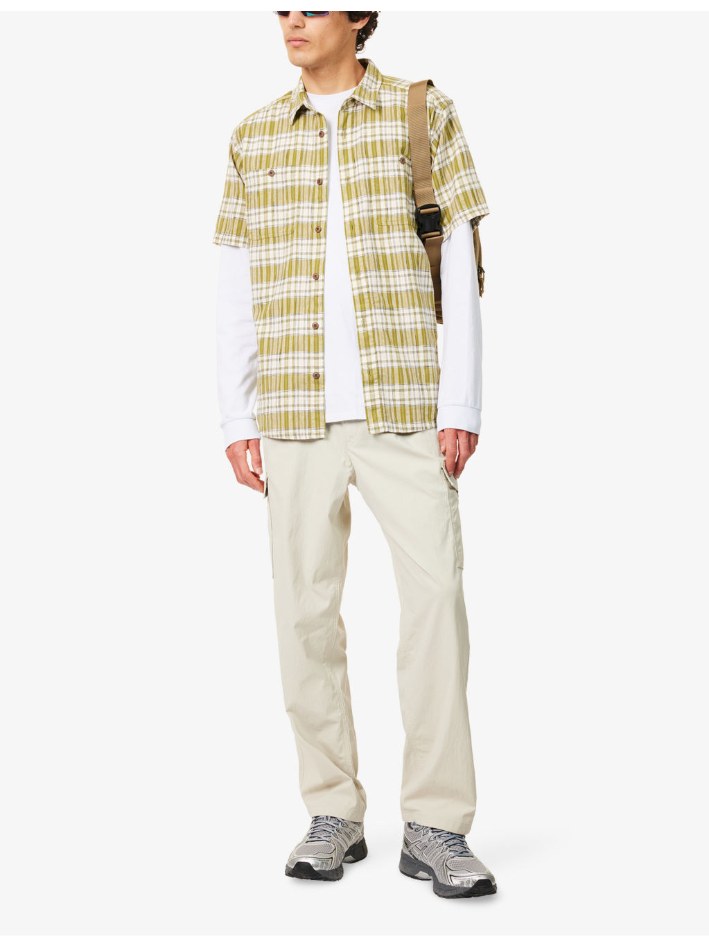Back Step Cheque Short-Sleeve Cotton-Blend Shirt - 2