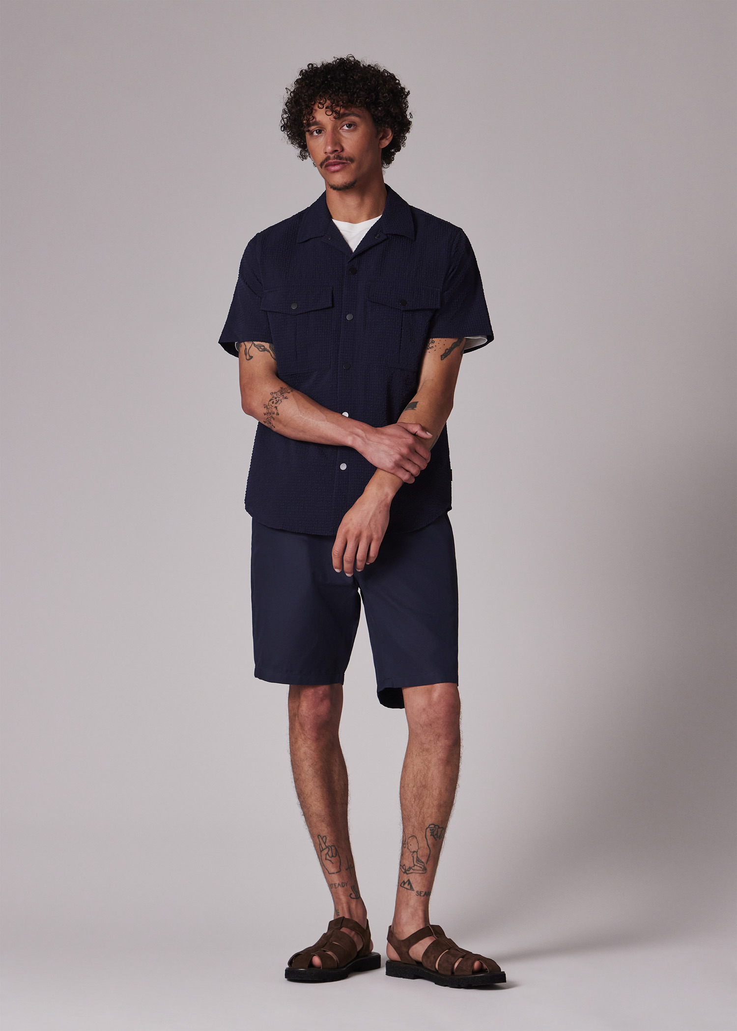 Navy Seersucker Short-Sleeve Shirt - 7