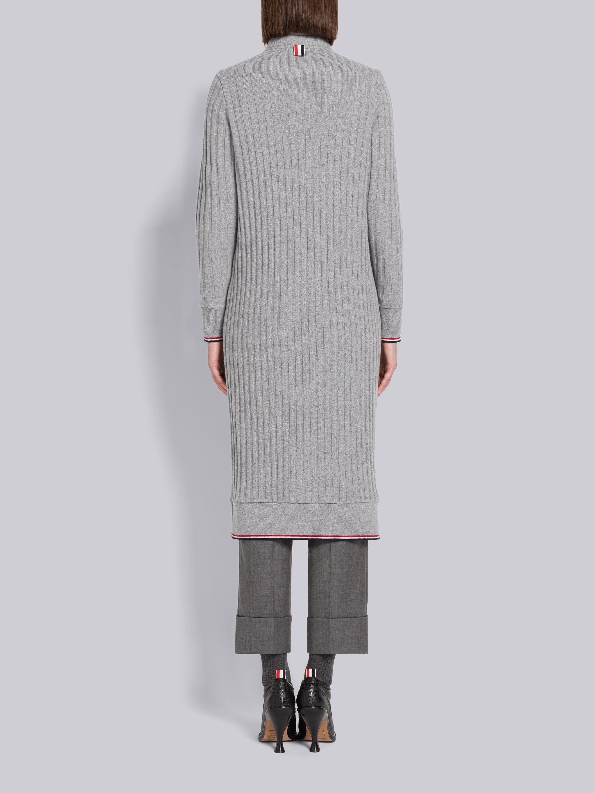 Wide Rib Cashmere Tipping V-neck Cardigan Dress - 2
