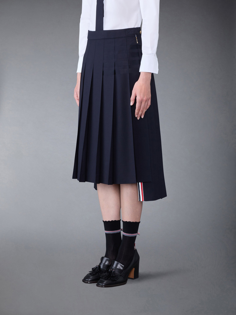 Thom Browne Plain Weave 4-Bar Dropped Back Pleated Skirt outlook